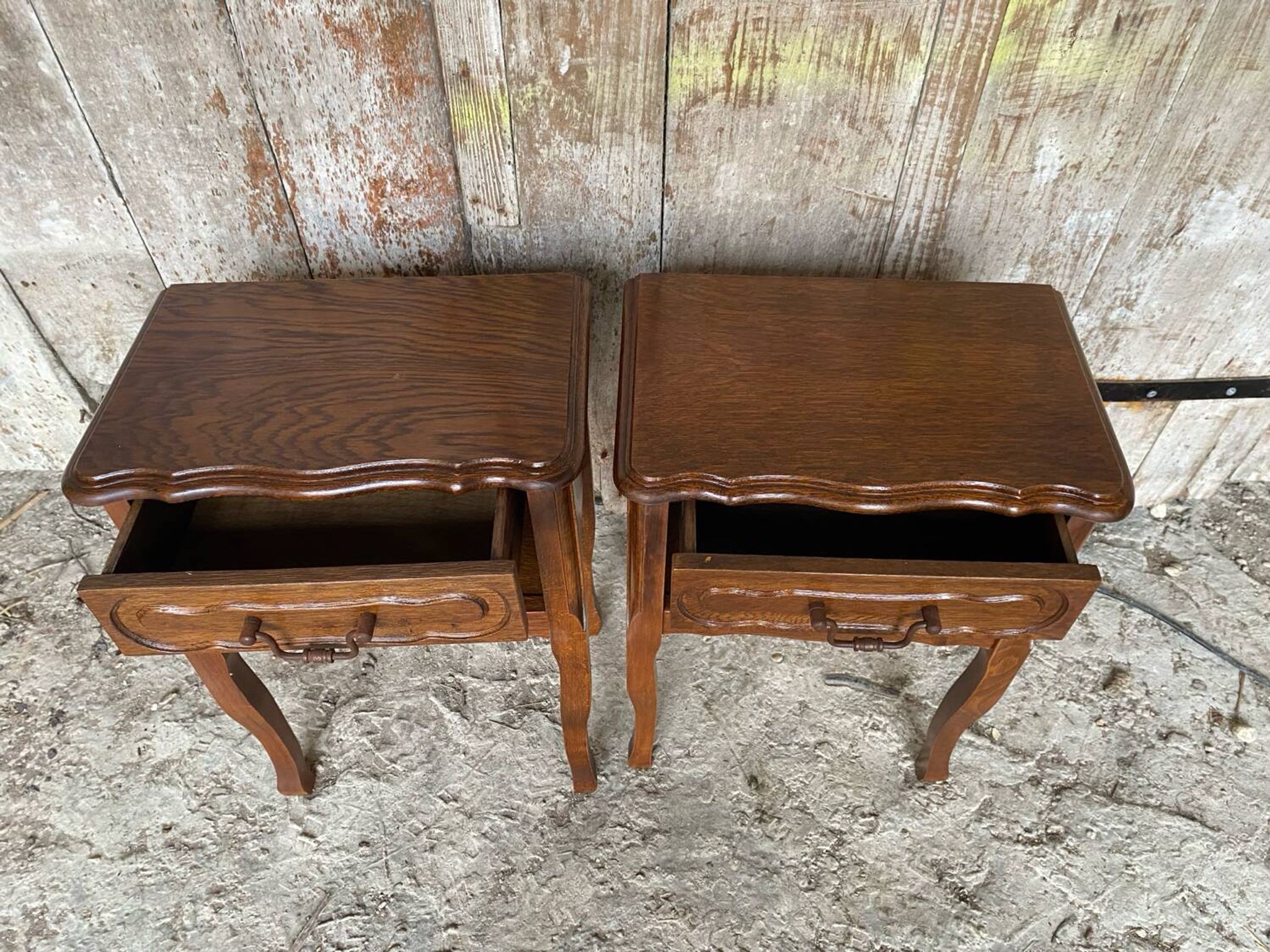 Paire chevet table nuit style louis xv bois tiroir + case vintage