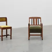 Amsterdamse School Oak Armchair with Green Velvet Seat, Netherlands, 1920s