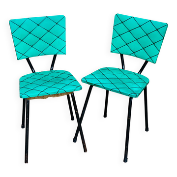 Paire de chaises métal et vinyle vert vintage 1950