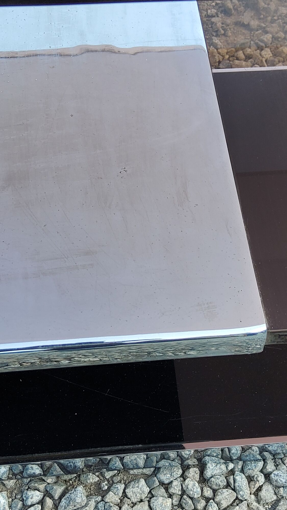 Coffee table from the 70s in chromed steel and smoked plexiglass double swivel trays