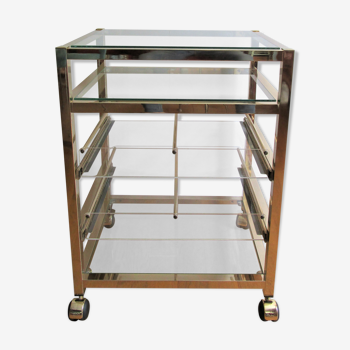 shelf TV cabinet or turntable design 70s-80s plexiglass metal gilded glass