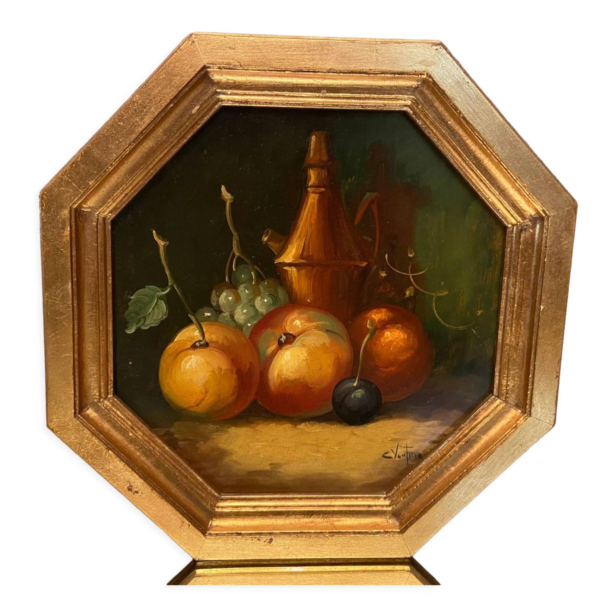 Oil painting on panel Still Life signed C. Ventura