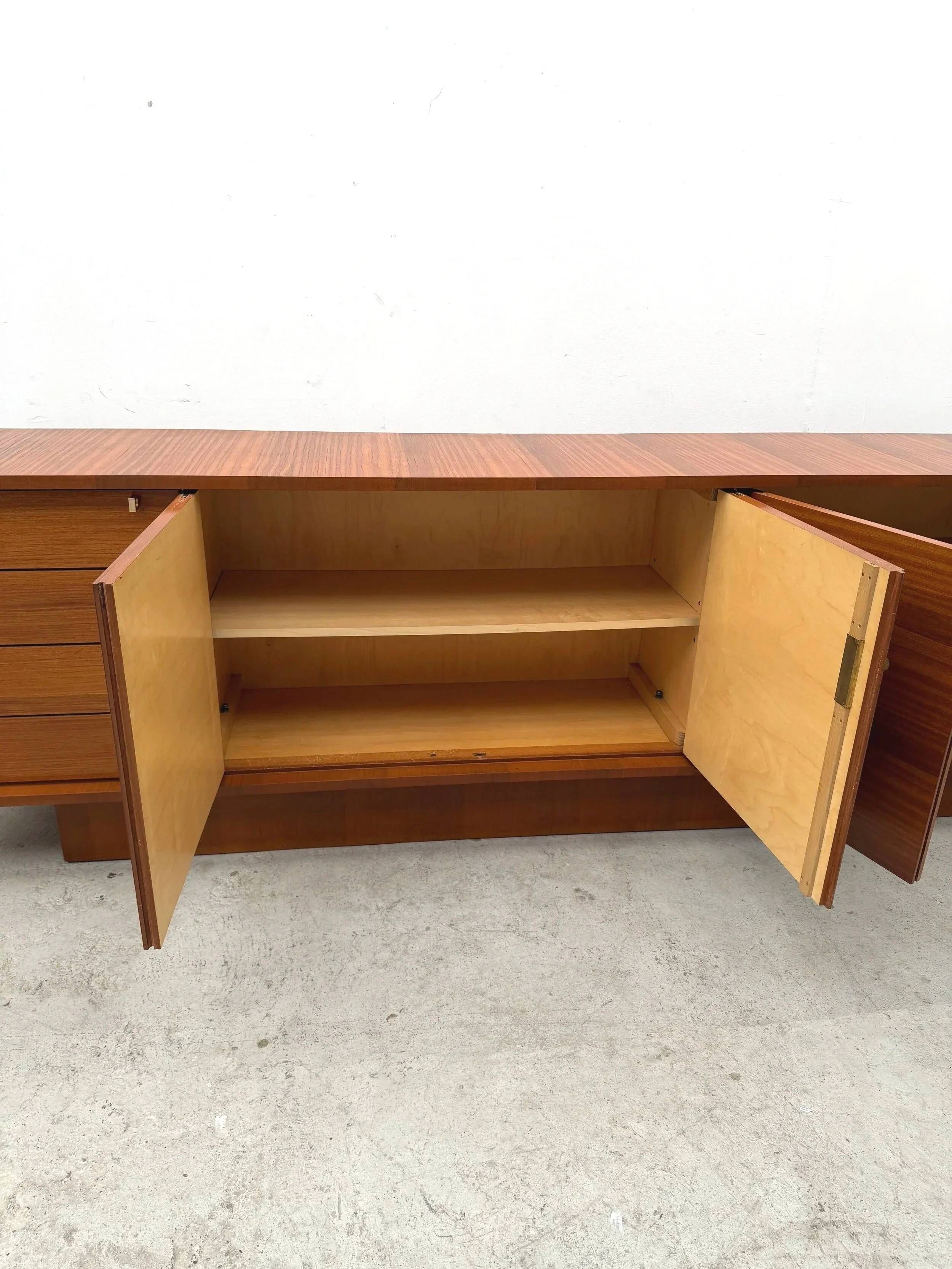 Enfilade by Robert DEBIEVE in mahogany veneer and brass, France 1950.