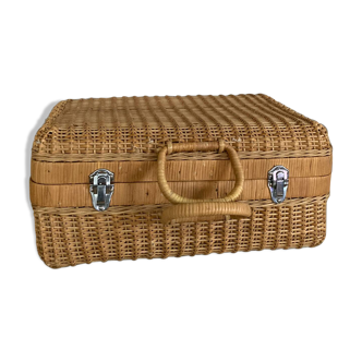 Rattan suitcase entirely handmade from the 1960s/70s