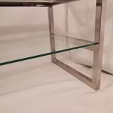 1980s coffee table with a double chrome metal top.