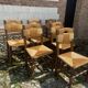Six brutalist chairs straws and wood 60s
