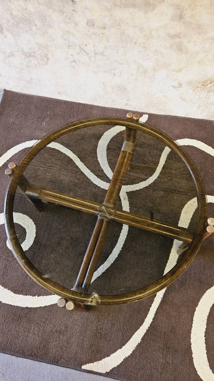 Bamboo and smoked glass coffee table 1970