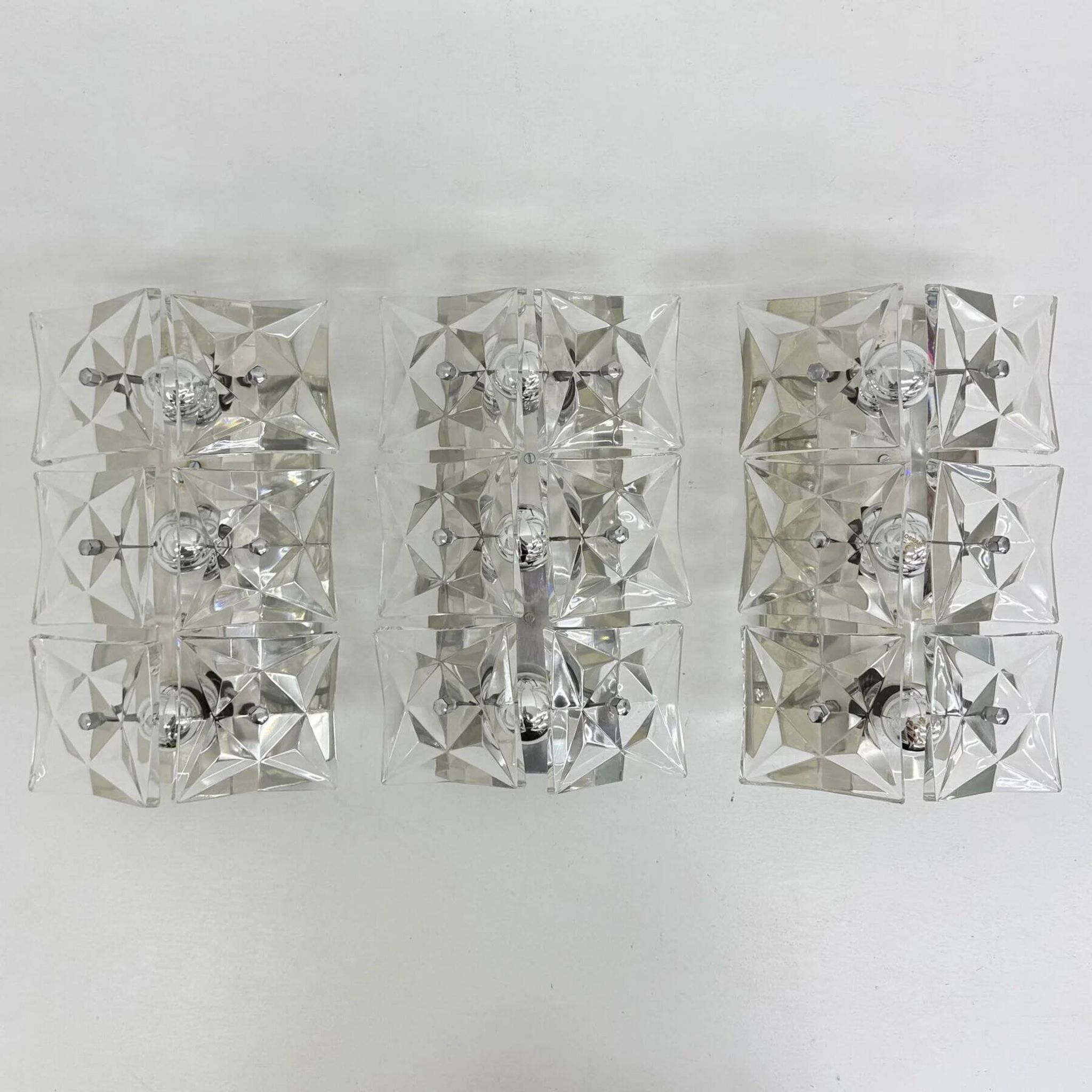 Set of 3 mid-century large crystal sconce by Kinkeldey, Germany, 1970s