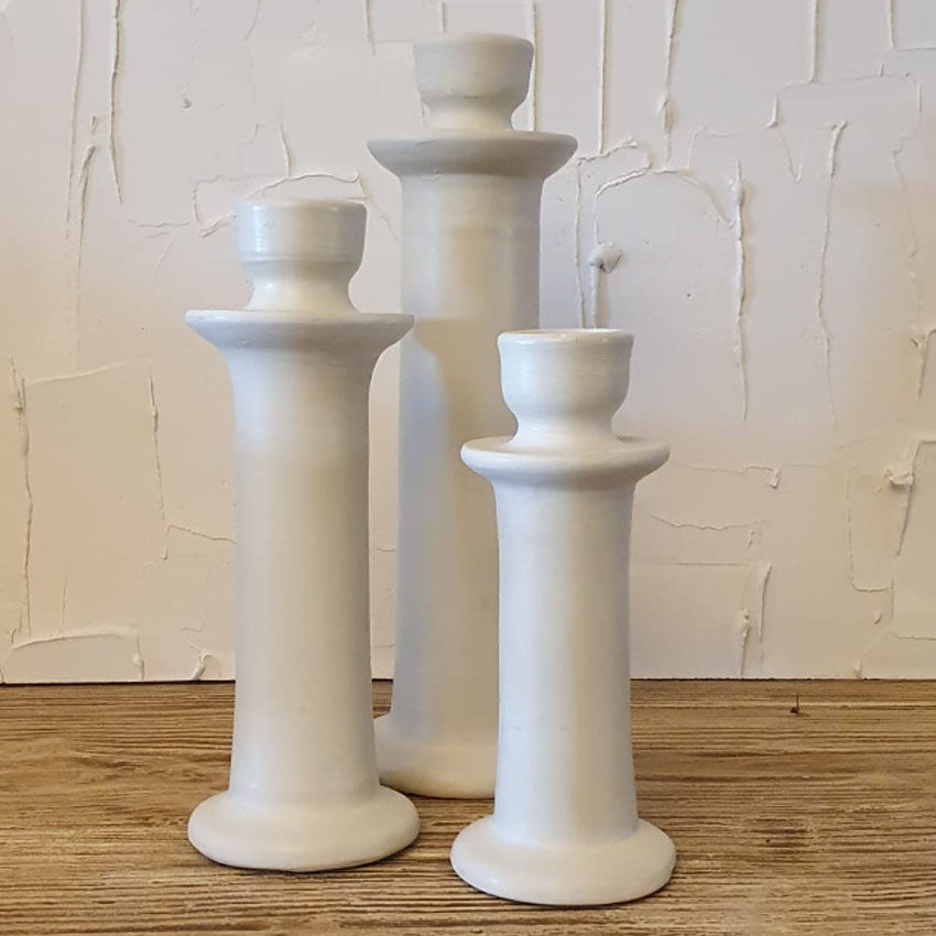 Set de trois bougeoirs en tadelakt blanc