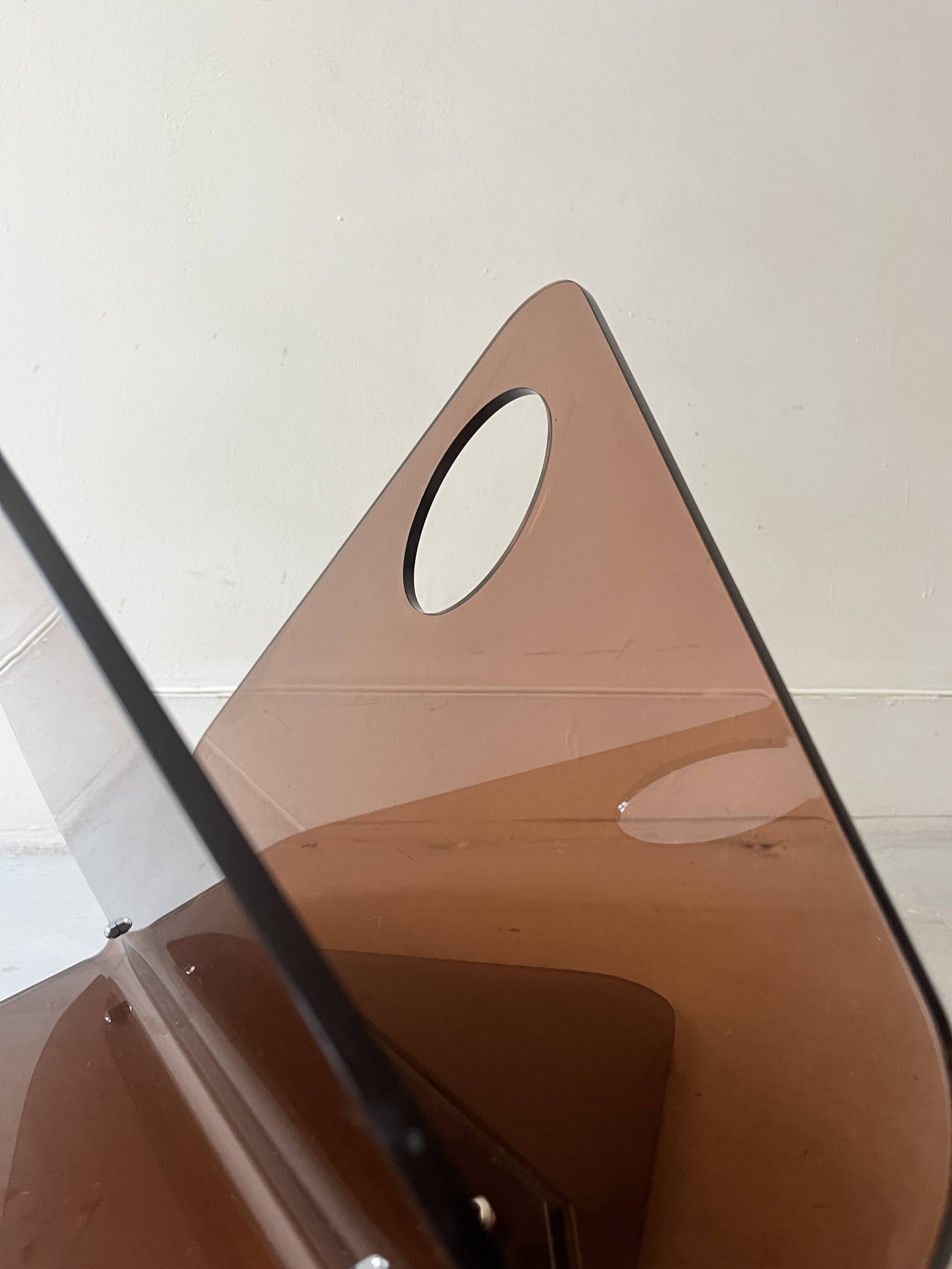 magazine holder in smoked plexiglass, design 1970