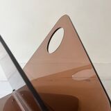 magazine holder in smoked plexiglass, design 1970