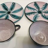 Two coffee or tea cups with their saucer Charles Voltz Vallauris 50s