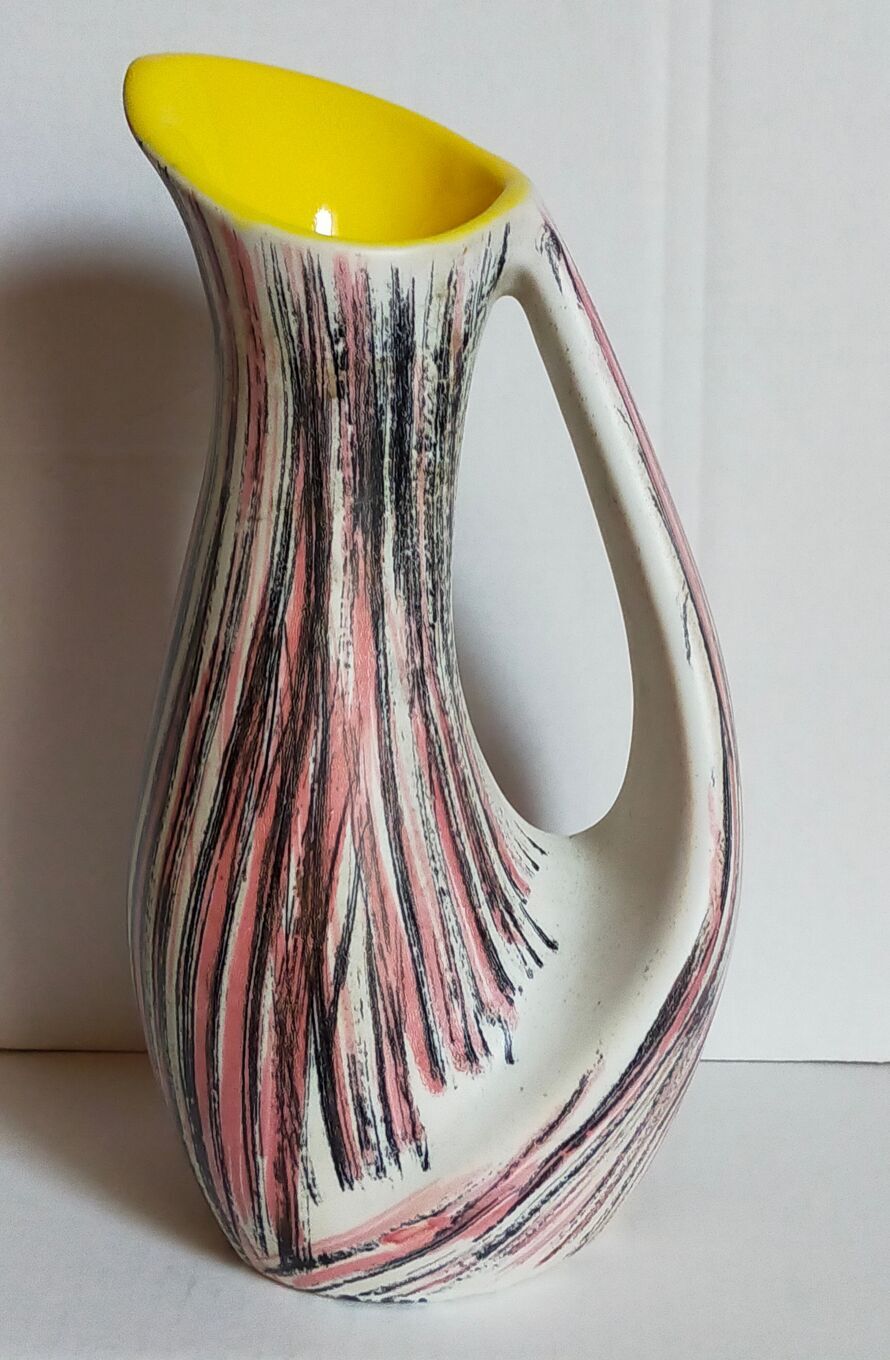 Free-form ceramic vase by R. Dupanier with abstract decoration from the 50s