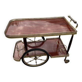 Mahogany and brass rolling service bar table – 1970