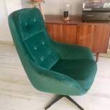 Fauteuil pivotant polonais vintage WEGA des années 70 en velours