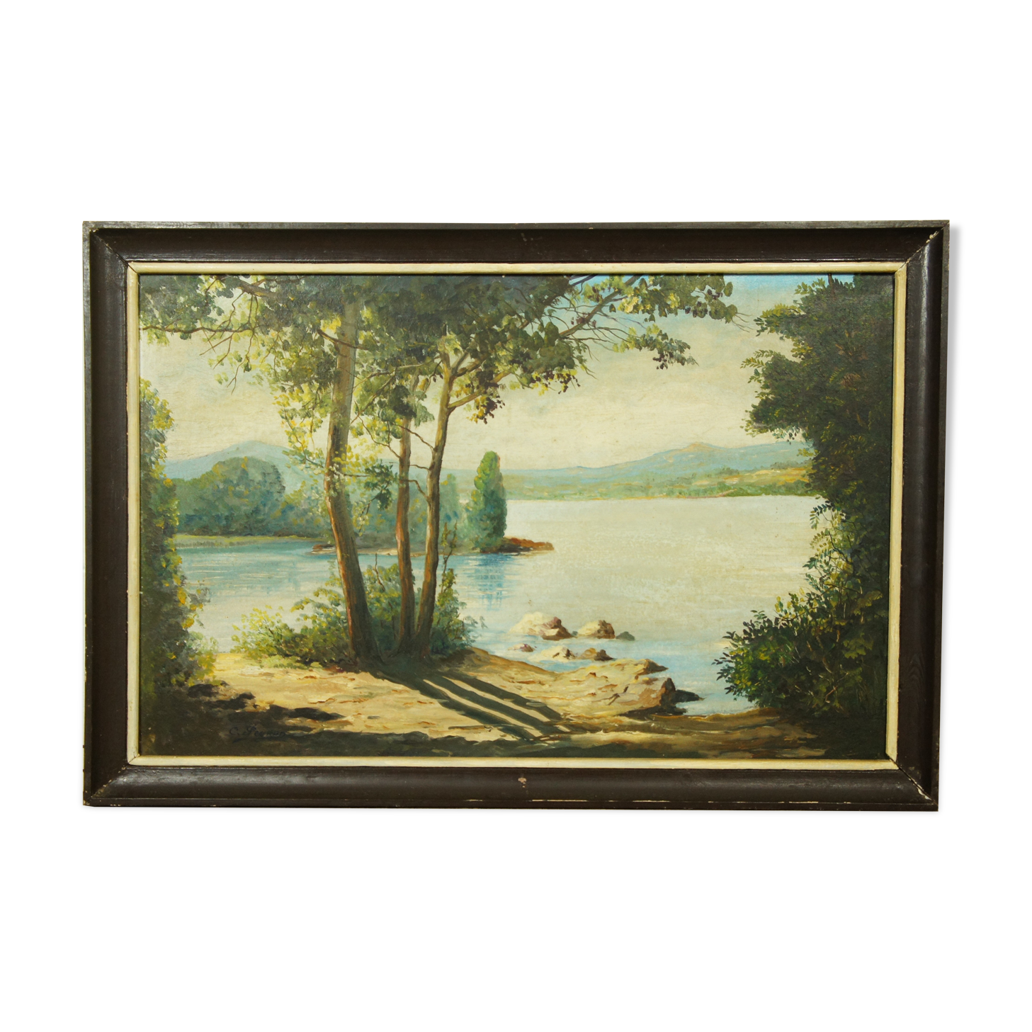 Paysage huile sur bois encadrée C.Peyron