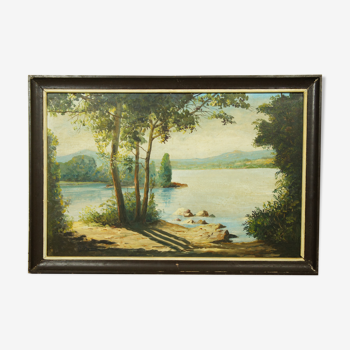 Paysage huile sur bois encadrée C.Peyron