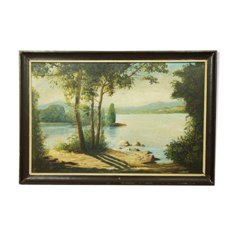 Paysage huile sur bois encadrée C.Peyron