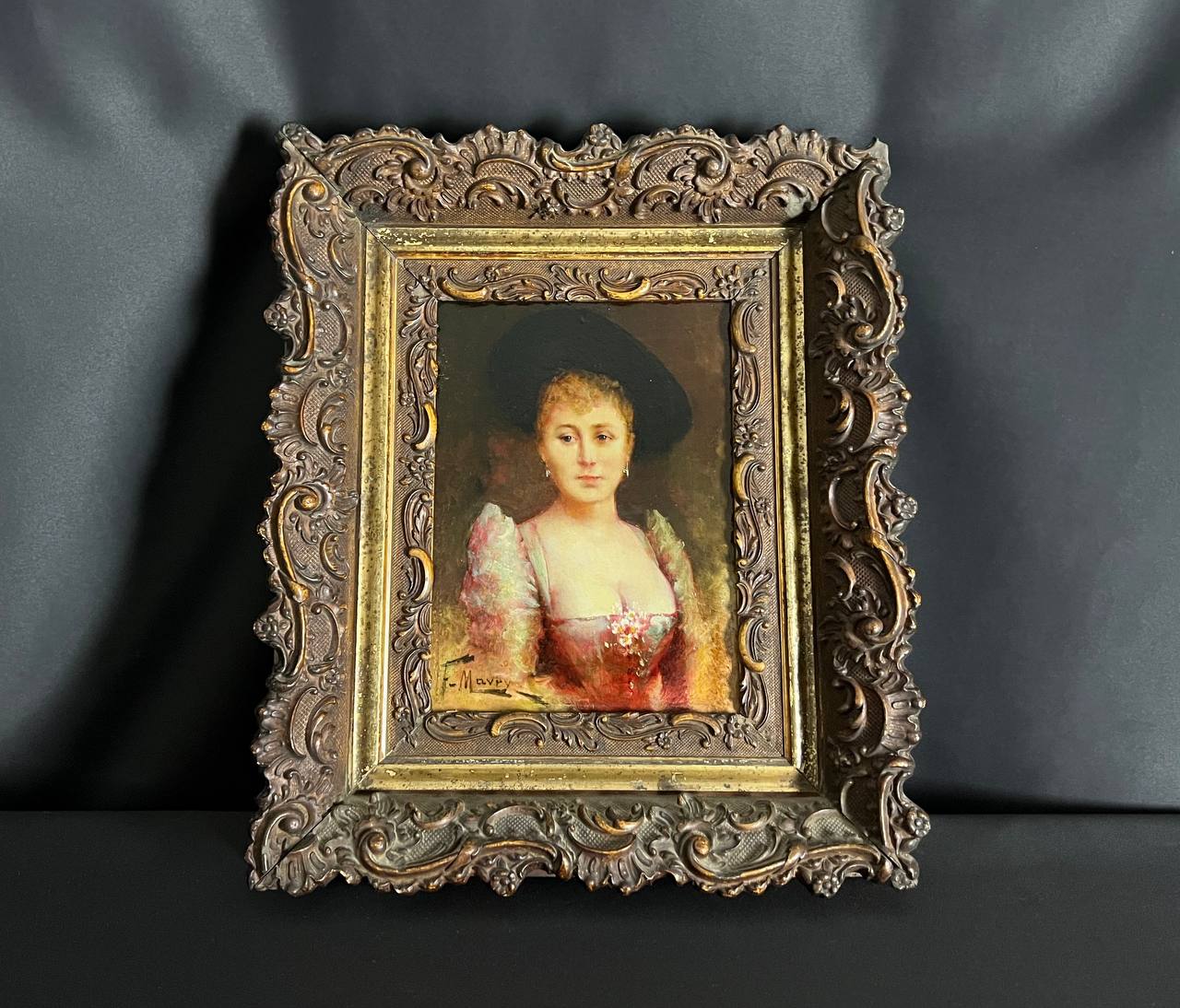 Portrait de femme élégante, huile sur panneau - François Maury (1861–1