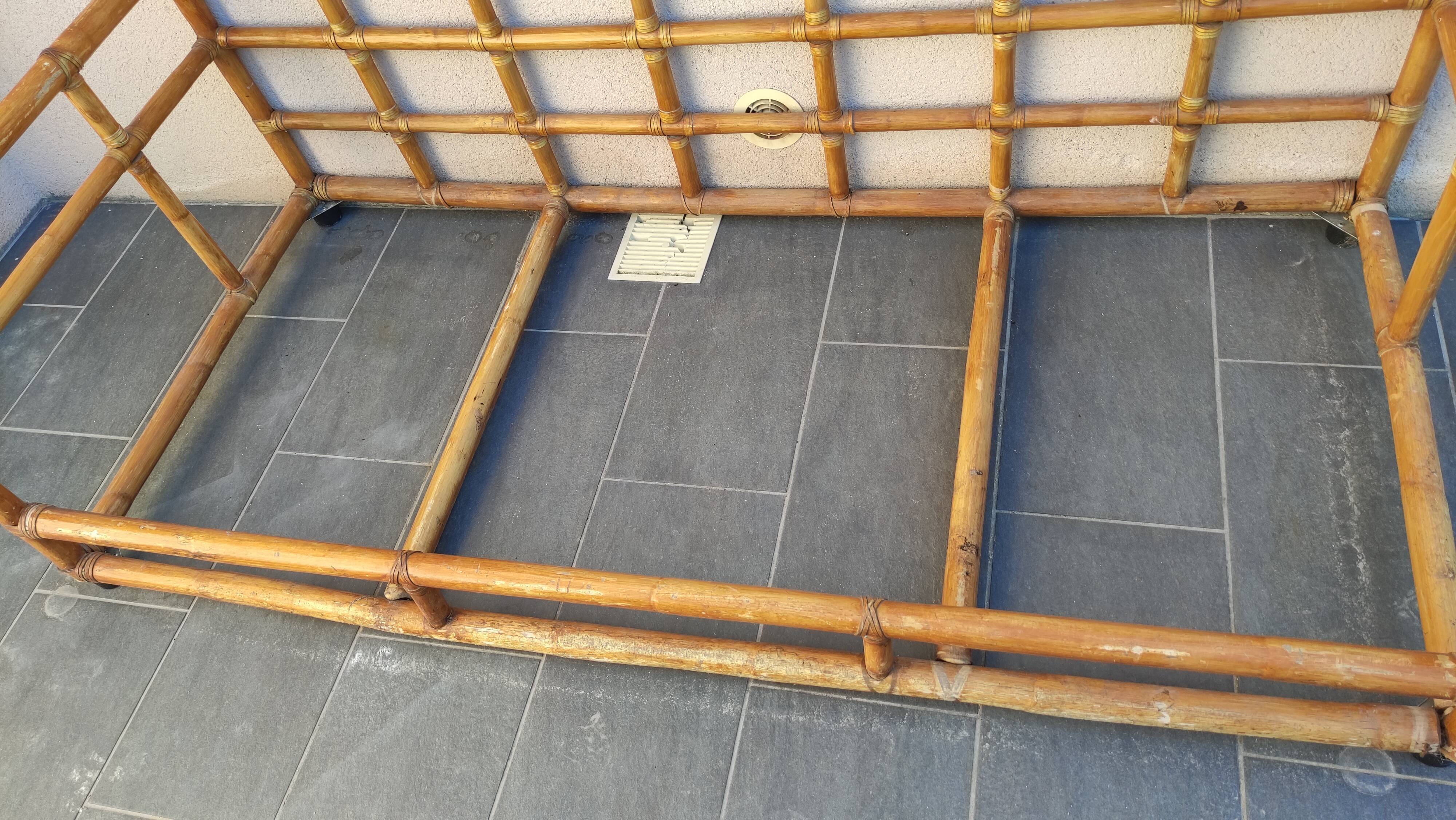 Large vintage rattan sofa bed