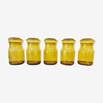 Série de 5 bocaux vintage Maxwell en verre ambré, USA