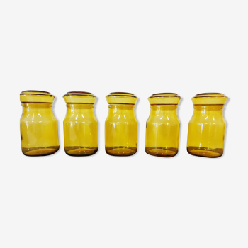 Series of 5 vintage Maxwell jars in amber glass, USA