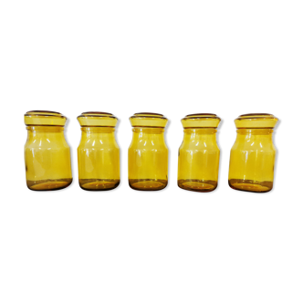 Series of 5 vintage Maxwell jars in amber glass, USA