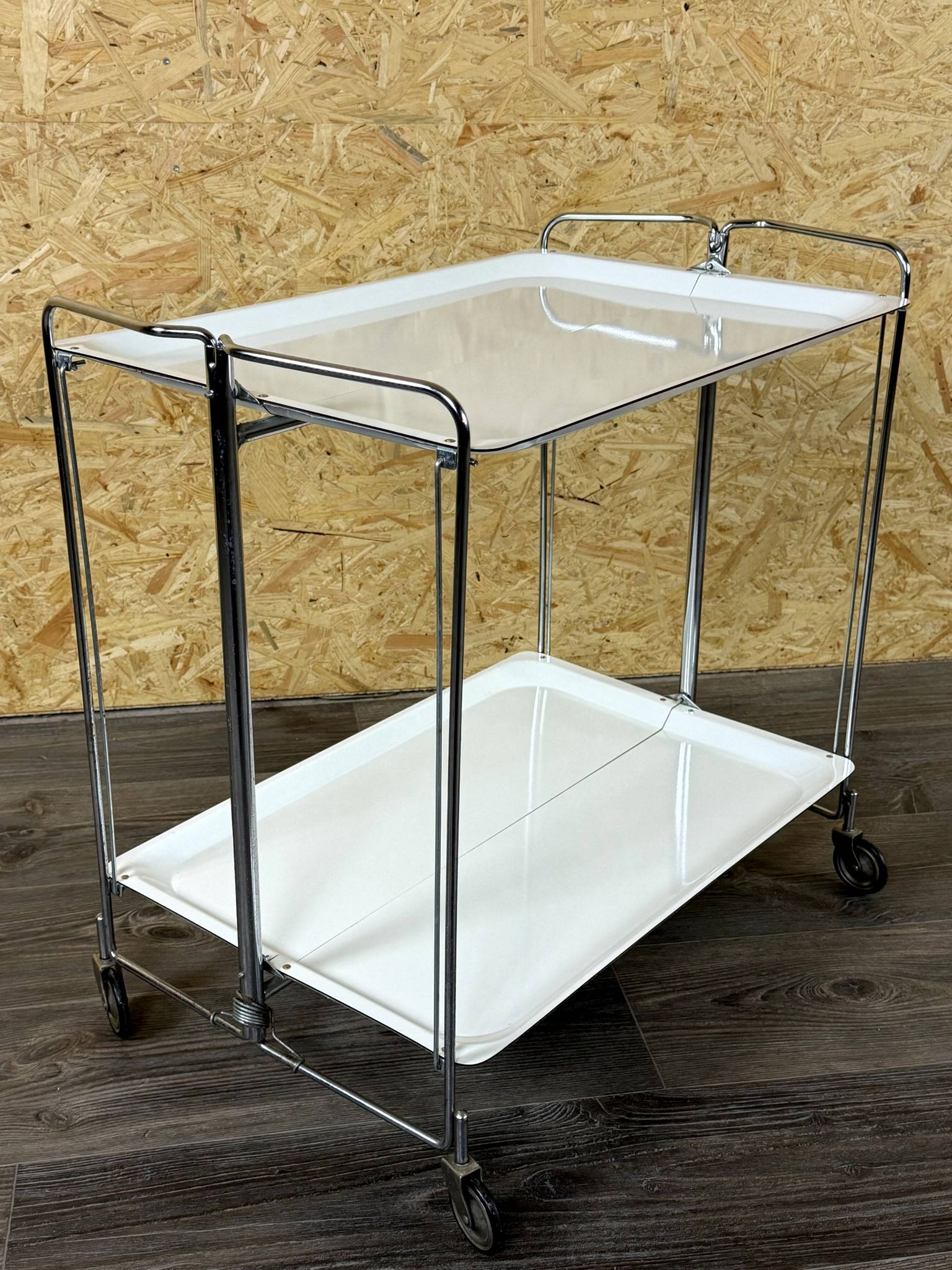 1960s 1970s Serving Cart Dinette Side Table Space Age Design Chrome White
