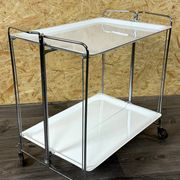 1960s 1970s Serving Cart Dinette Side Table Space Age Design Chrome White