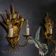 Pair of Hollywood Regency Style Gilt Metal Wheat Sheaf Wall Sconces, 1970s