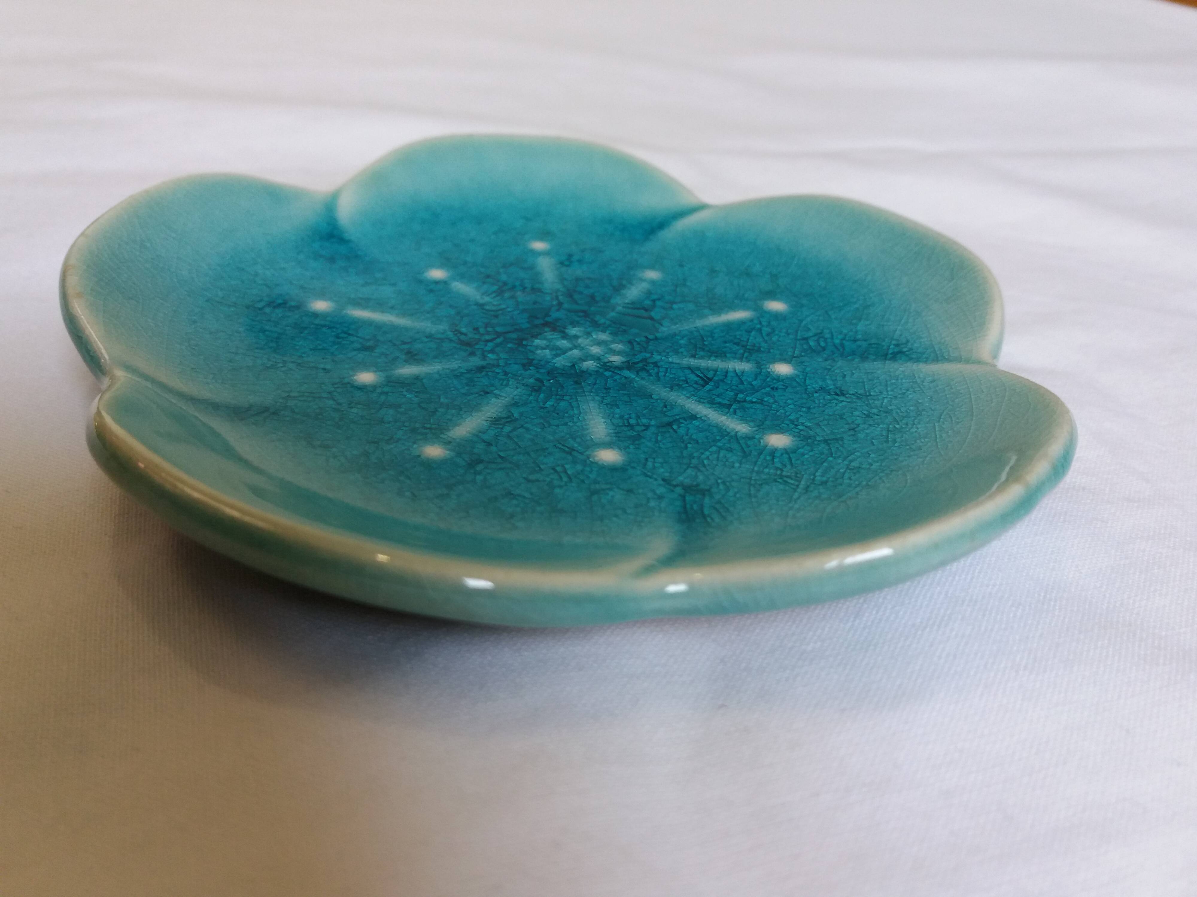 Turquoise flower jewelry storage cup stamped LBMDJ