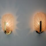 Pair of frosted leaf sconces, murano glass, italy, 1970