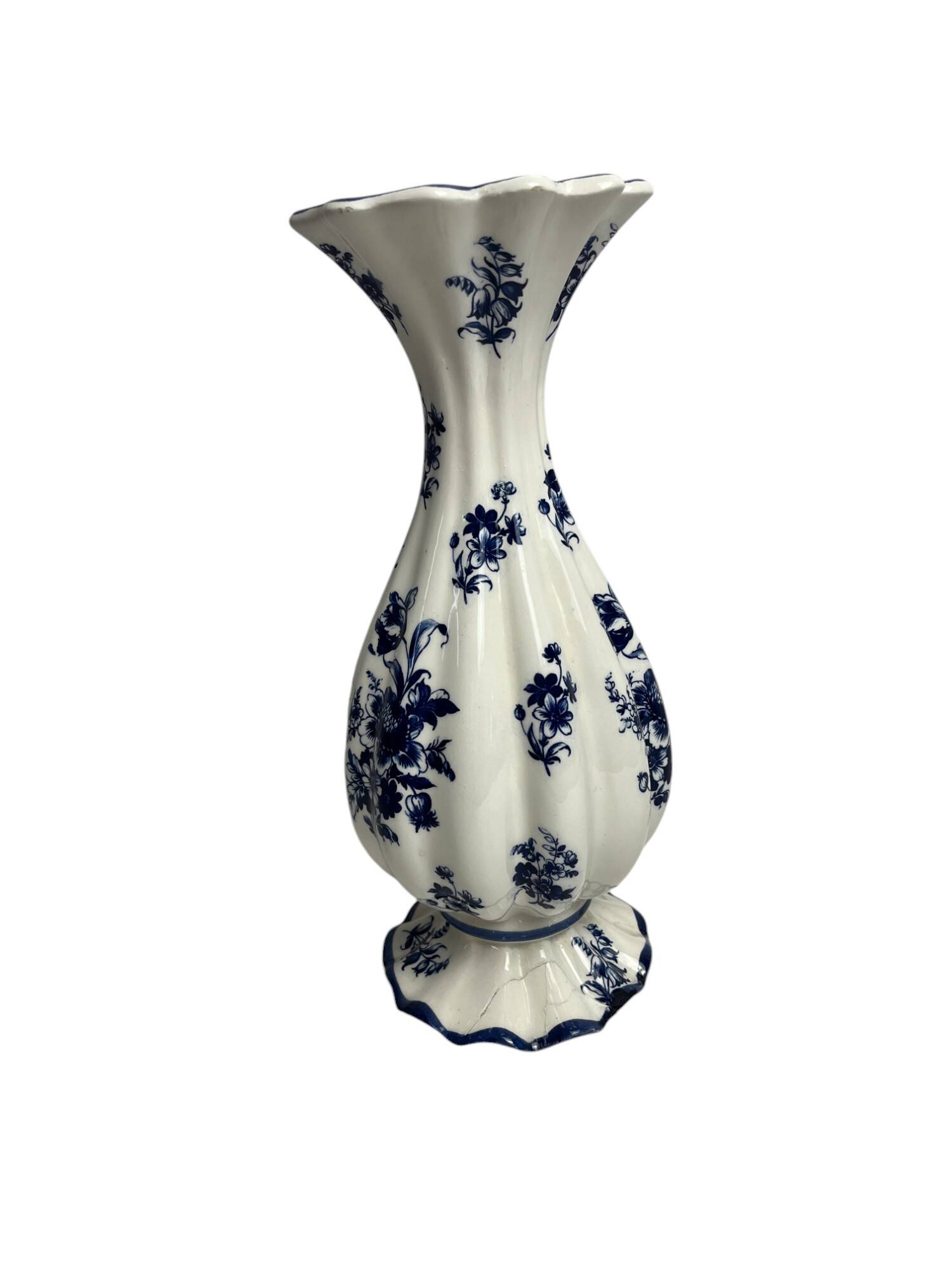 Capodimonte, blue and white ruffled vase, Italy, 20th century