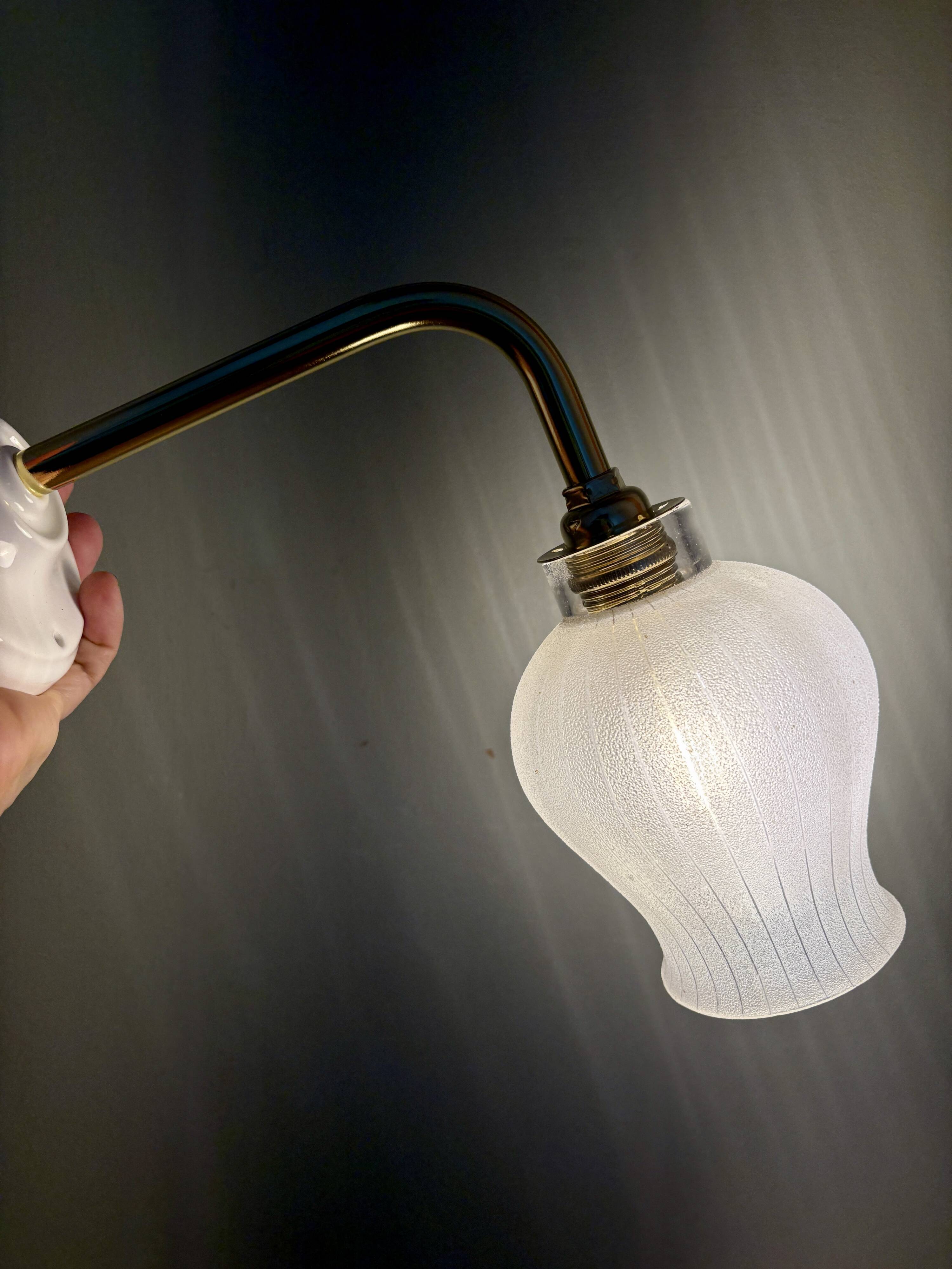 Vintage tulip angled wall light in white granite glass