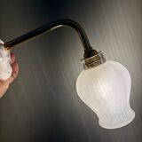 Vintage tulip angled wall light in white granite glass