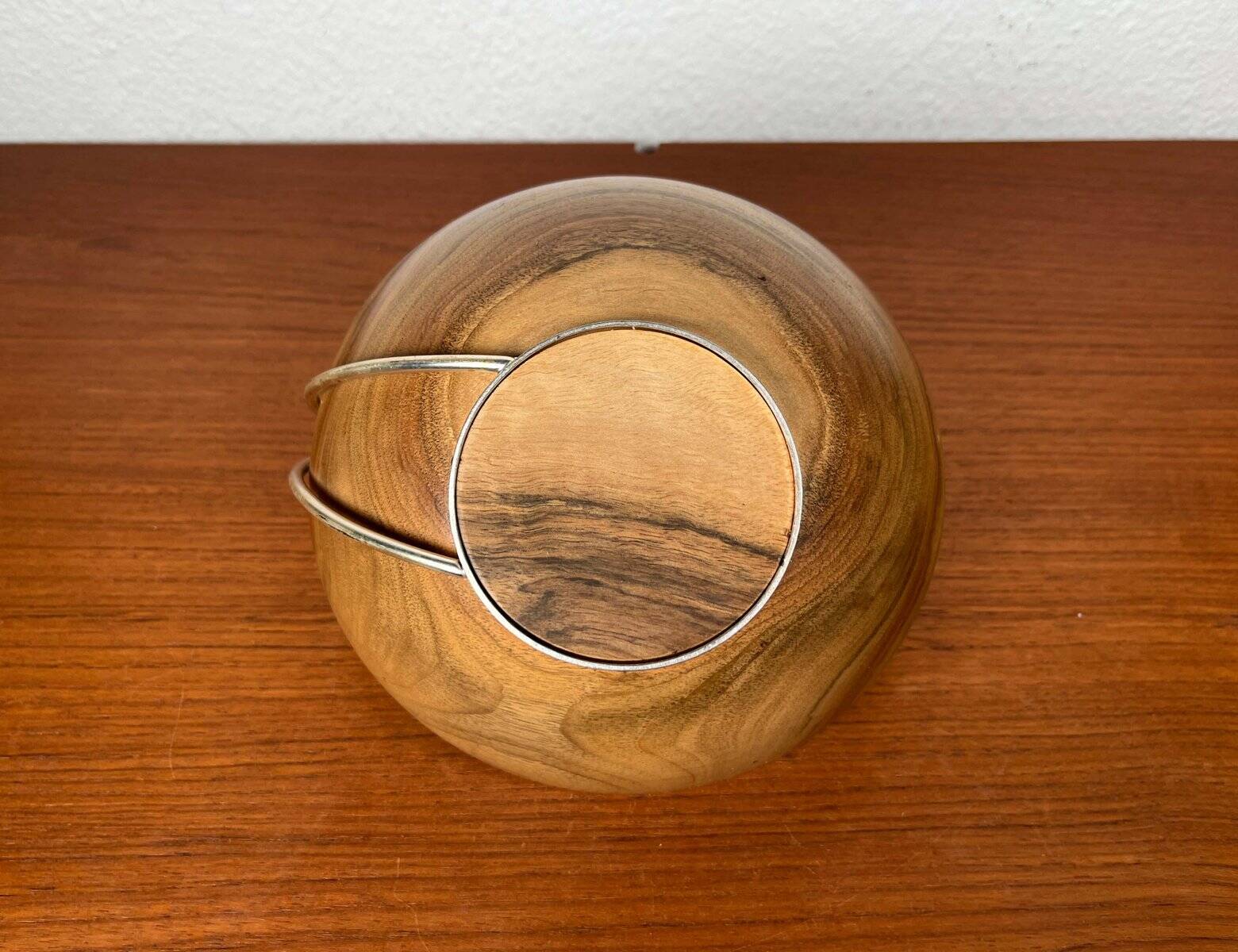 Mid-Century Modern Teak and Silver Plated Metal Bowl from Grasoli, Italy, 1960s