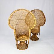 Set of 2 Vintage Rattan and Wicker Peacock Chairs, 1970s