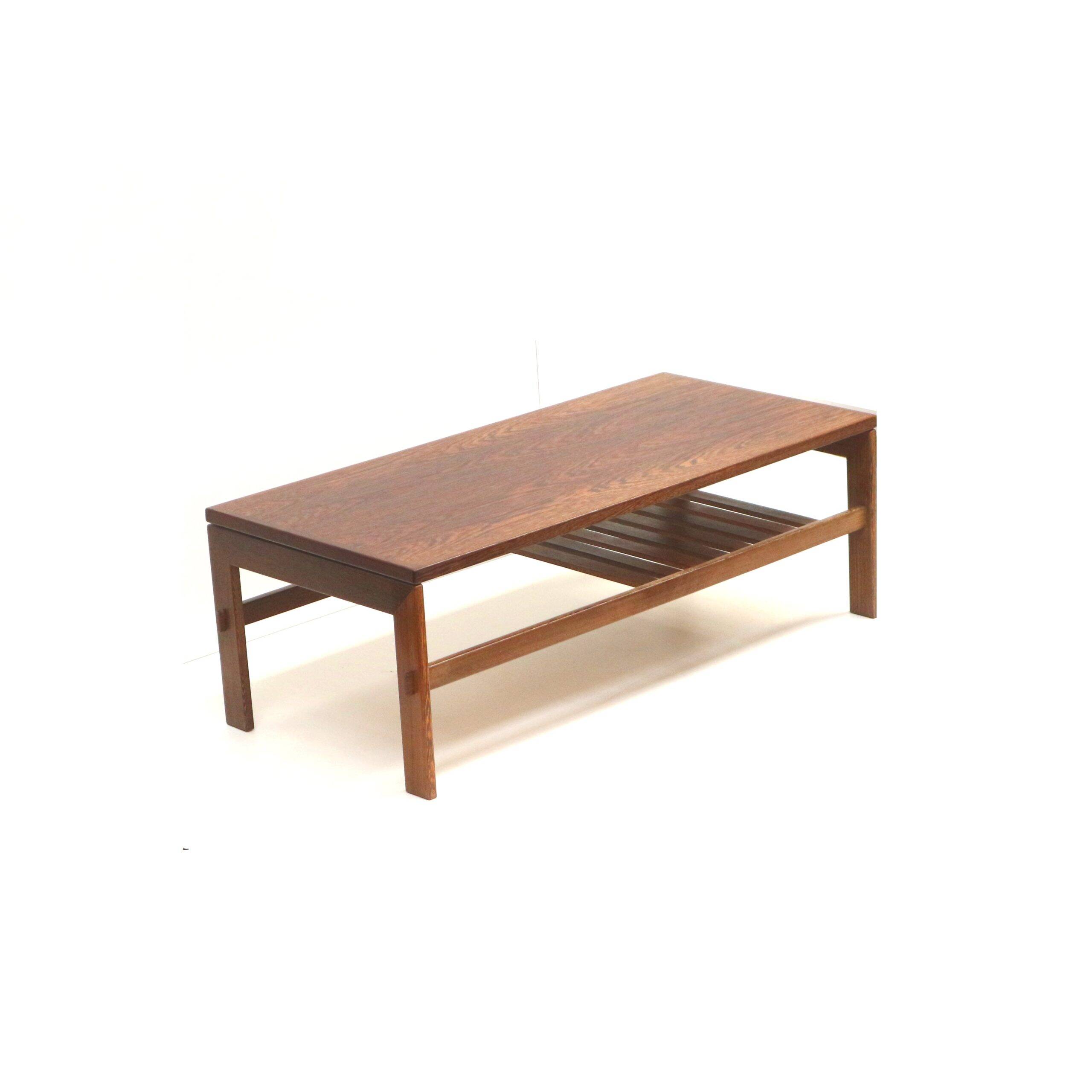 Brutalist wenge coffee table with integrated magazine rack, 1970s