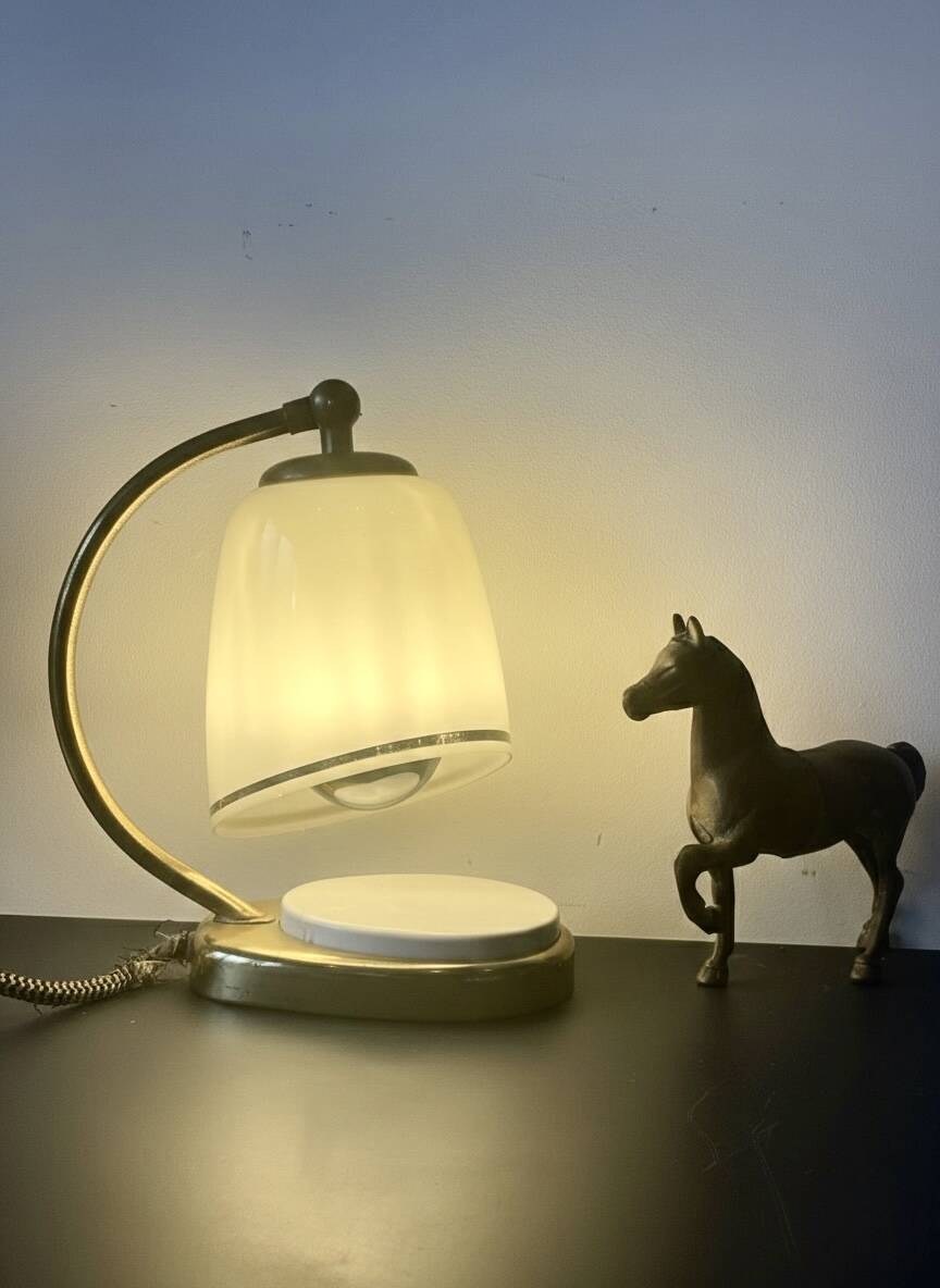 Bauhaus / Modernist lamp brass/bakelite & opaline Mid Century 1940-50