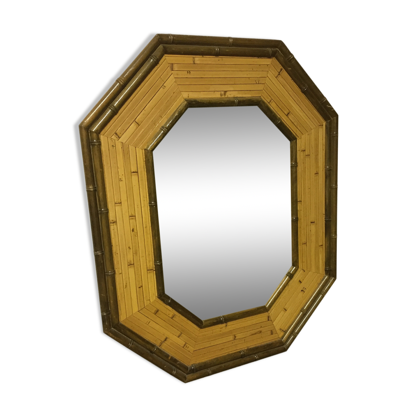 Octagonal bamboo mirror