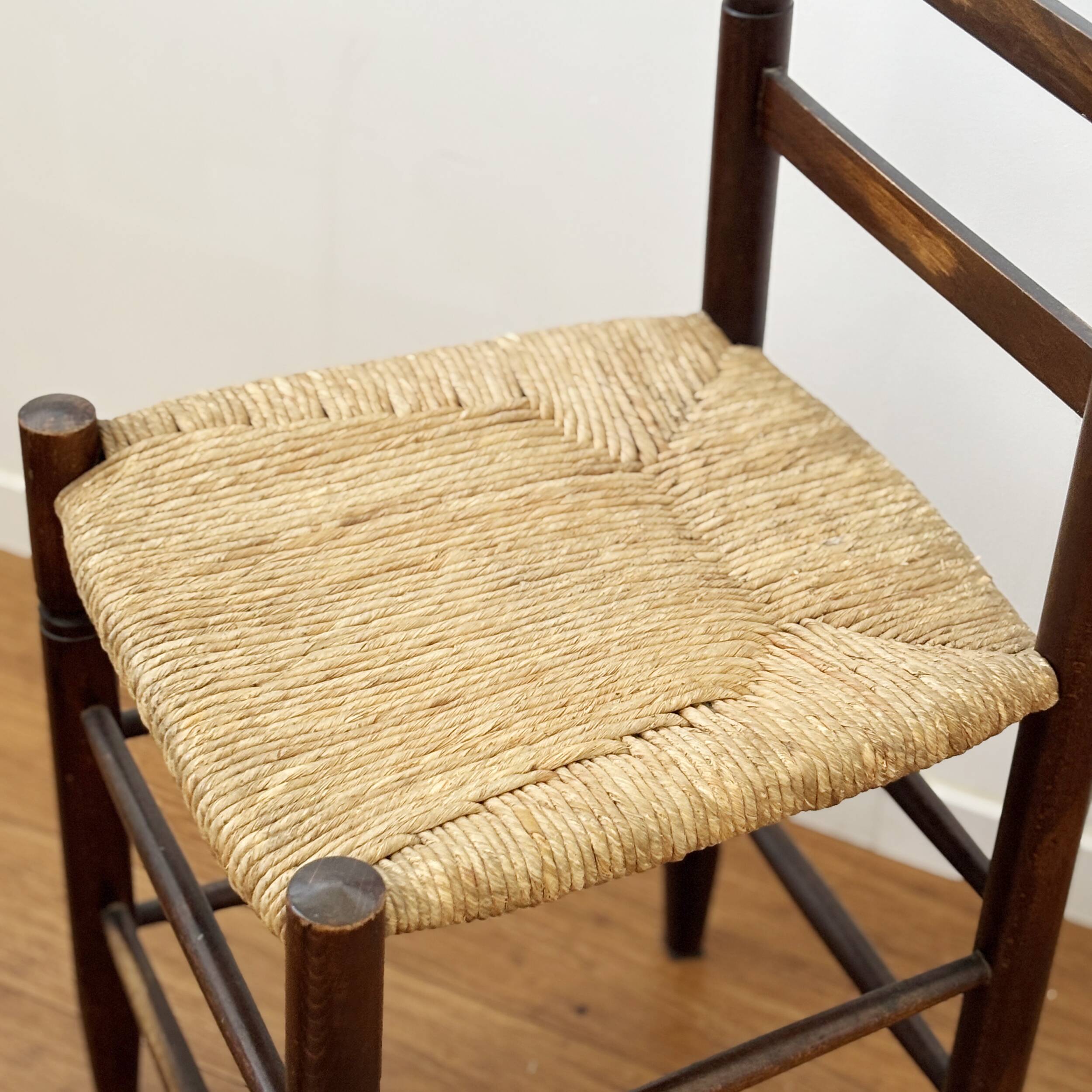 Pair of antique rush-seated chairs in solid wood – France, mid-20th century