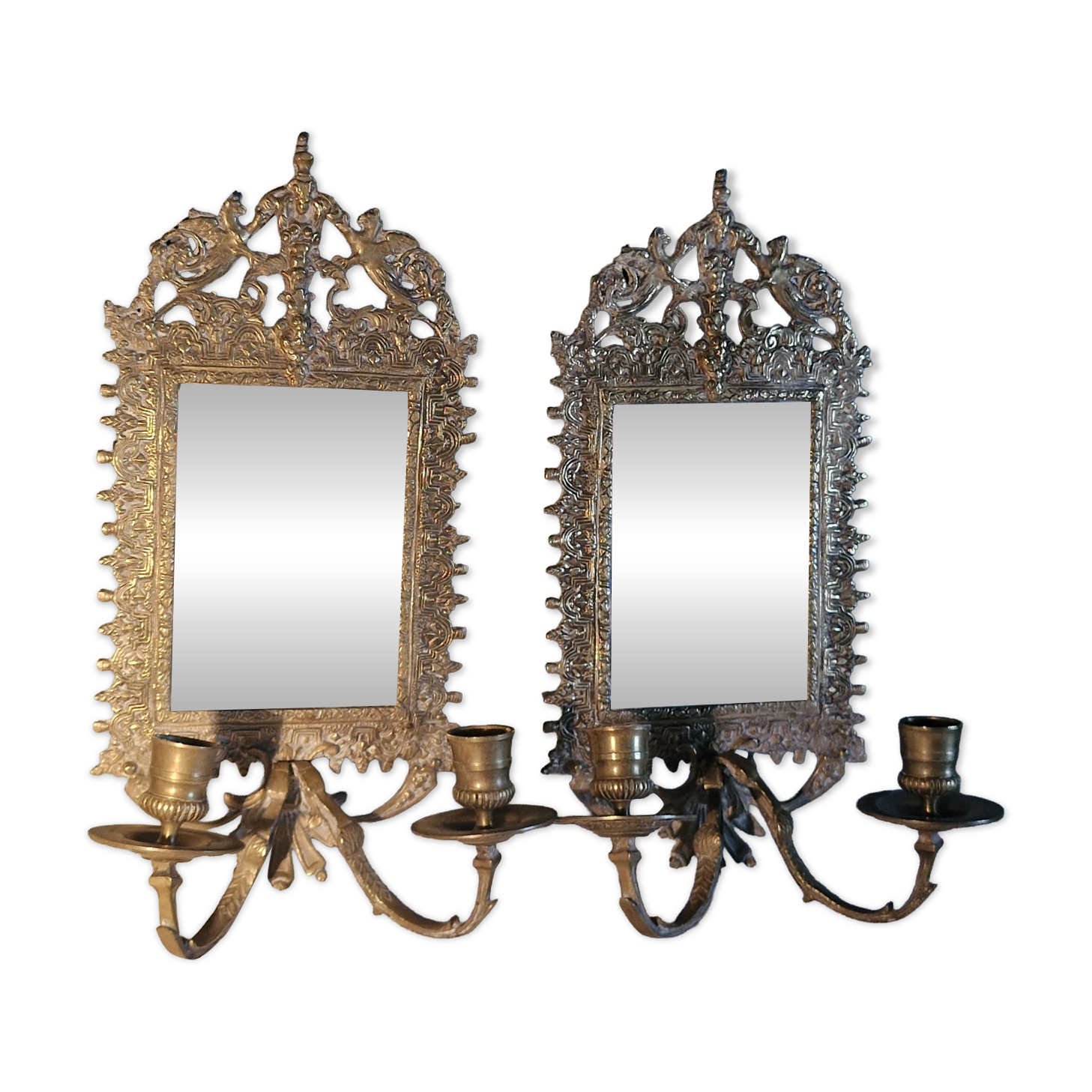 Paire d'appliques Miroirs/Portes bougies en bronze XIXème