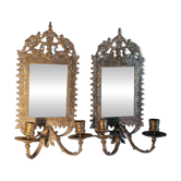 Pair of mirror sconces/candle holders in 19th-century bronze.