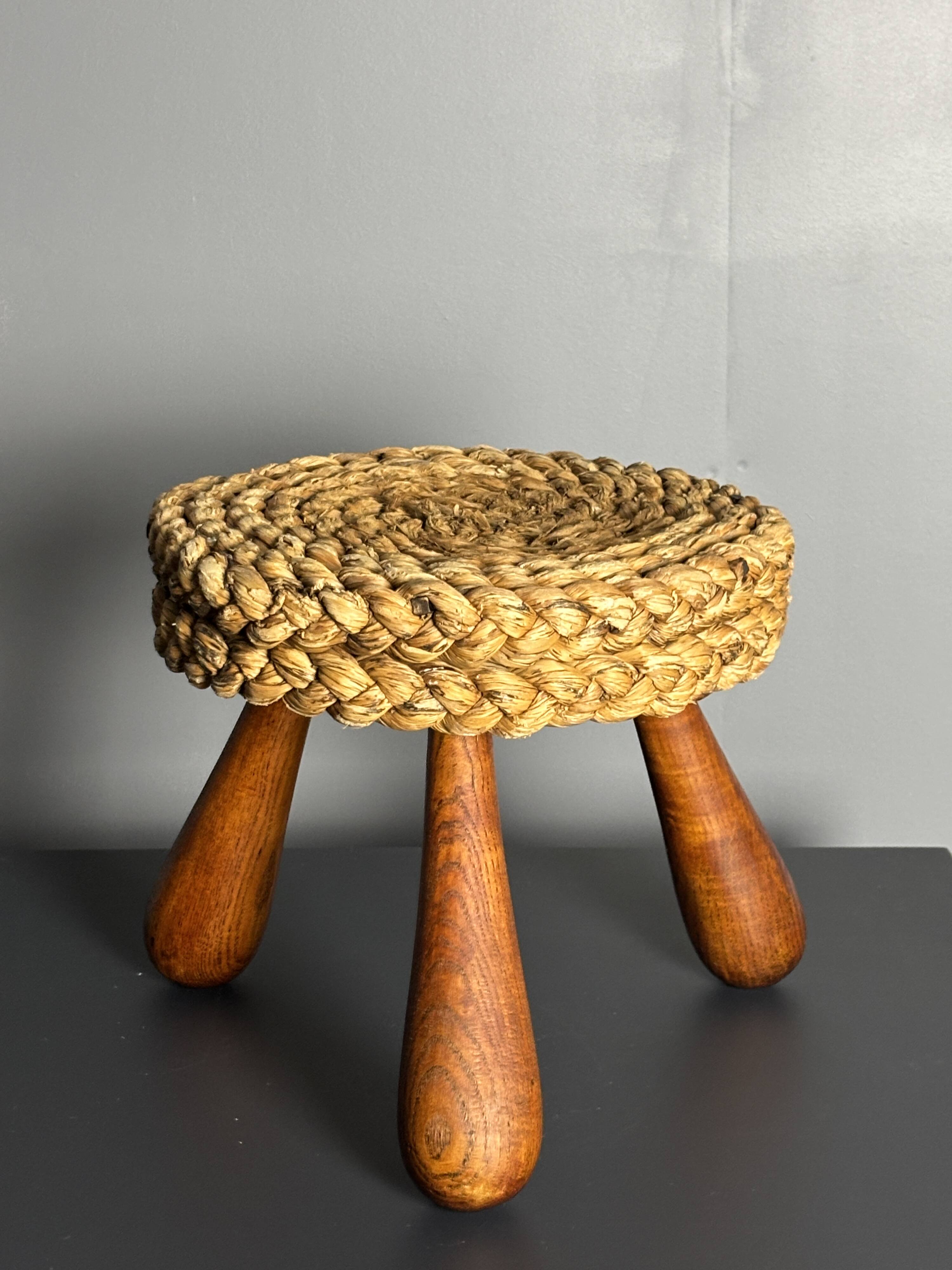 Midcentury French braided rope stool by Audoux & Minet, 1950s