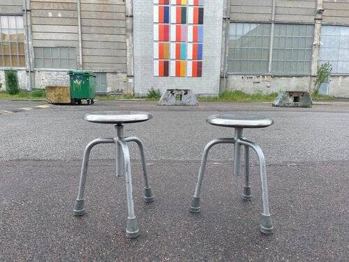 Set of adjustable Danish industrial metal stools, 1968