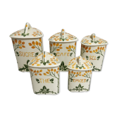 Series of Art Nouveau Ingredient Pots / Spices in Faience Creil and Montereau Labrador