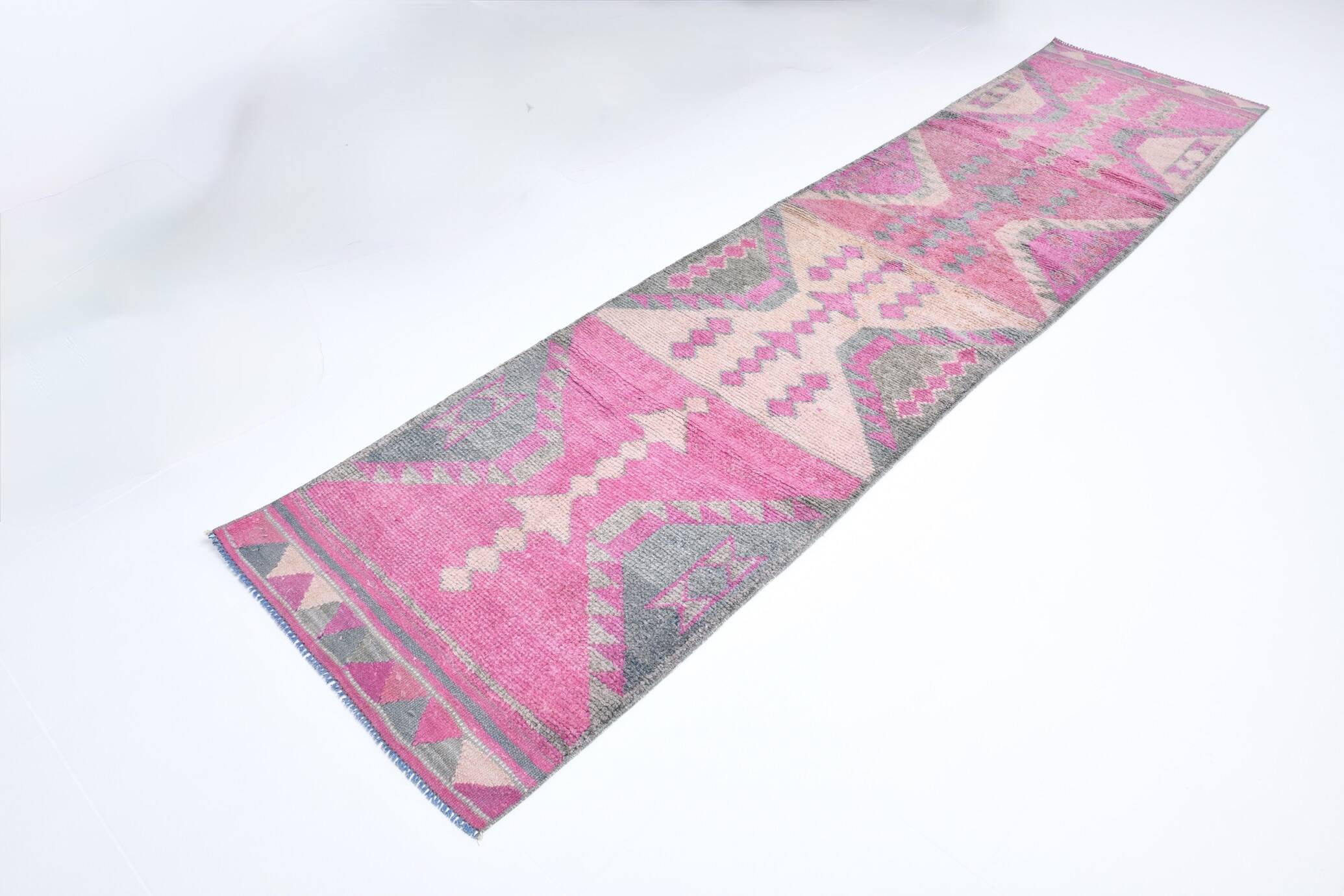 Pink Handmade Runner Rug, 82x336Cm