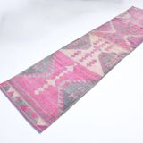 Pink Handmade Runner Rug, 82x336Cm