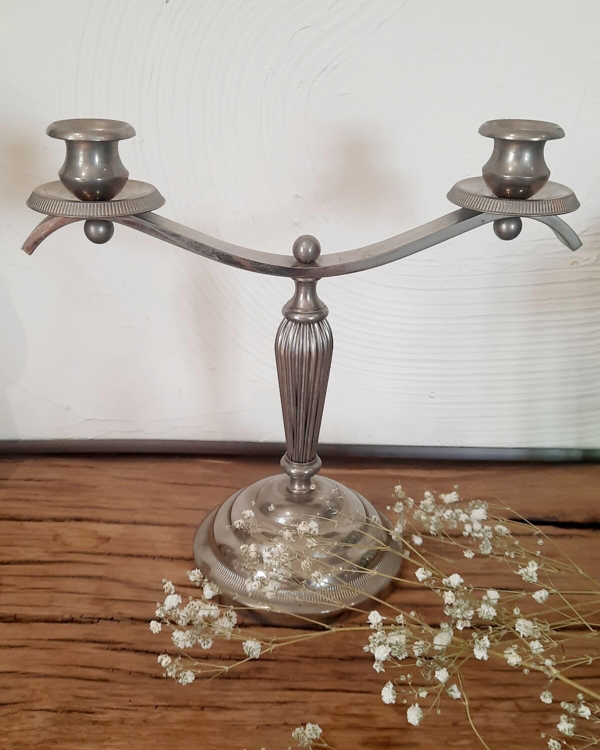 Silver metal candlesticks