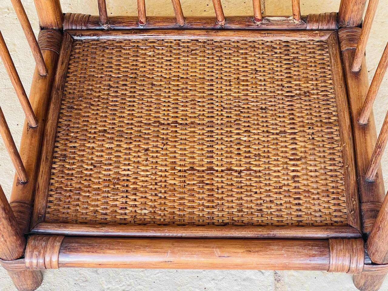 Vintage bamboo and wicker bedside table with 2 shelves, circa 1970